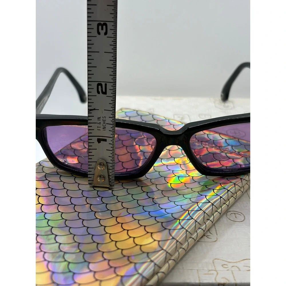 Steven Vaughn Riva Black Rectangular Sunglasses Purple Tinted Lens Y2K Vintage